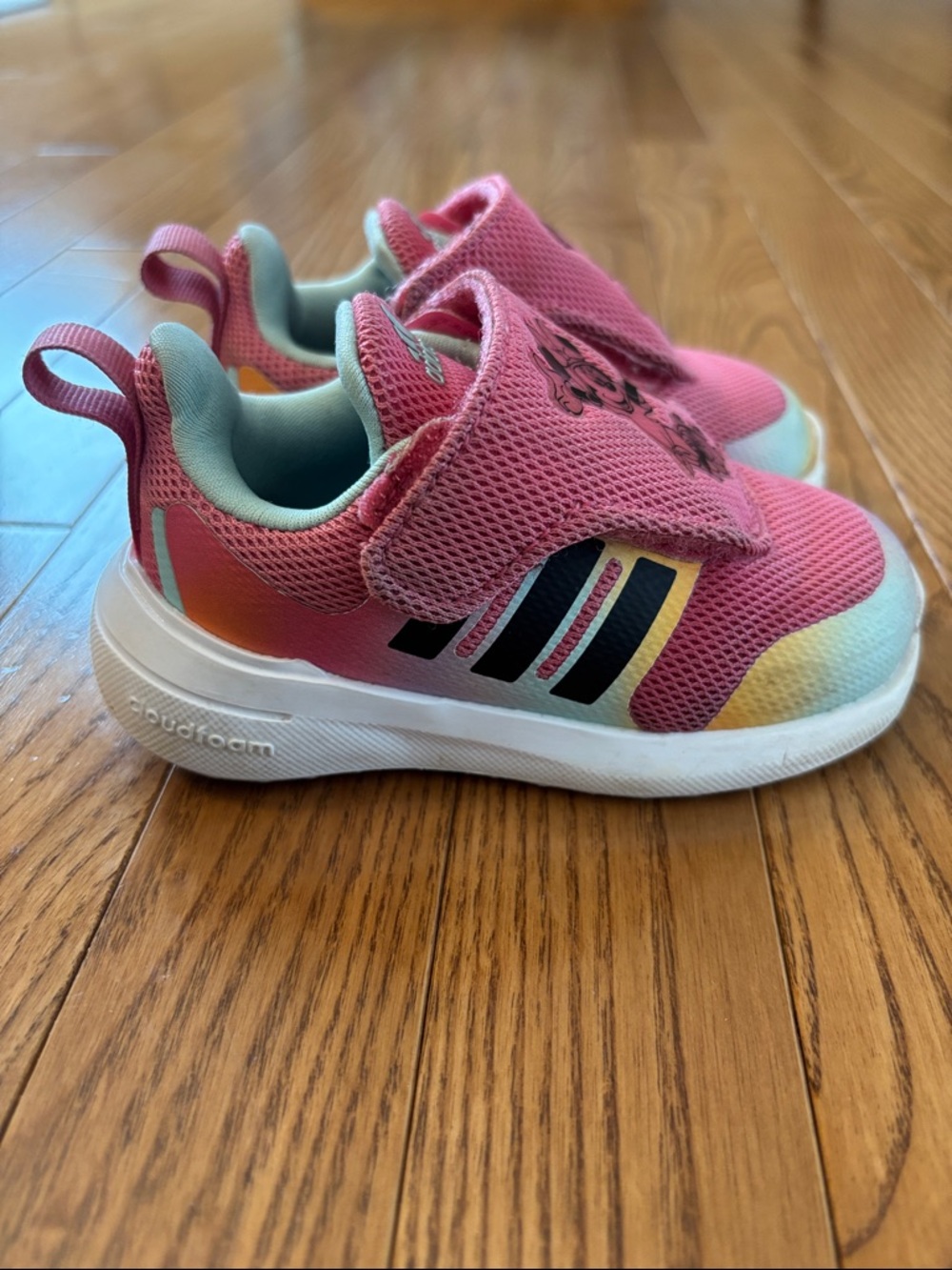 adidas x Disney Pink Toddler Sneakers with Rainbow Gradient Accents Size 5T